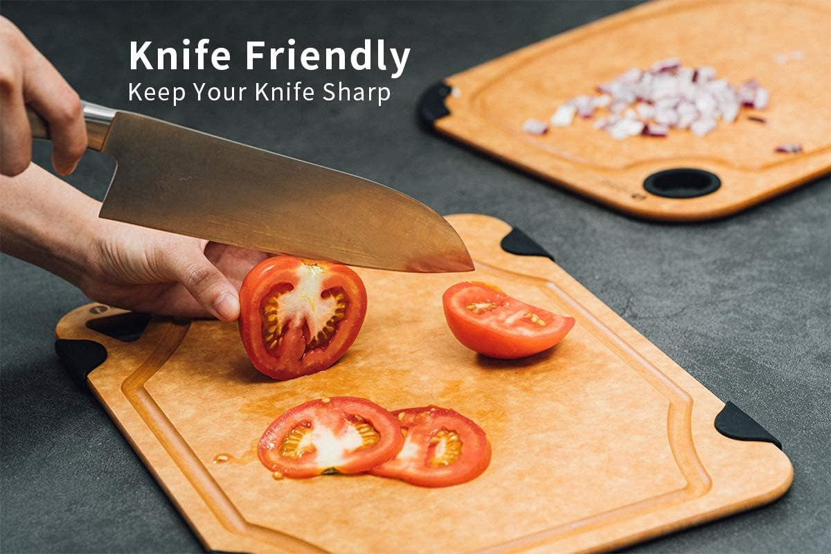 Cutting Board for Kitchen Dishwasher Safe,  Wood Fiber Cutting Board, Eco-Friendly, Non-Slip, Juice Grooves, Non-Porous, BPA Free, Small Silicone Cutting Board, 11.5 X 9.25-Inch, Natural Slate